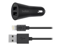 Belkin BOOST UP - Adaptateur d'alimentation pour voiture - 24 Watt - 4.8 A - 2 connecteurs de sortie (USB) - sur le câble : Lightning - noir F8J221BT04-BLK