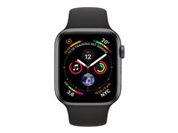Apple Watch Series 4 (GPS + Cellular) - 44 mm - boîtier en acier noir inoxydable - montre intelligente avec bande sport - fluoroélastomère - noir - taille de bande 140-210 mm - 16 Go - Wi-Fi, Bluetooth - 4G - 47.9 g MTX22NF/A