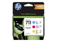 HP 711 - Pack de 3 - 29 ml - jaune, cyan, magenta - original - DesignJet - cartouche d'encre - pour DesignJet T120, T120 ePrinter, T520, T520 ePrinter P2V32A