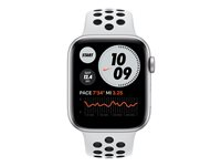 Apple Watch Nike SE (GPS + Cellular) - 44 mm - aluminium argenté - montre intelligente avec bracelet sport Nike - fluoroélastomère - platine pure/noir - taille du bracelet : S/M/L - 32 Go - Wi-Fi, Bluetooth - 4G - 36.36 g MG083NF/A