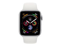 Apple Watch Series 4 (GPS + Cellular) - 44 mm - aluminium argenté - montre intelligente avec bande sport - fluoroélastomère - blanc - taille de bande 140-210 mm - 16 Go - Wi-Fi, Bluetooth - 4G - 36.7 g MTVR2NF/A