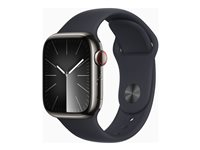 Apple Watch Series 9 (GPS + Cellular) - 41 mm - acier inoxydable graphite - montre intelligente avec bande sport - fluoroélastomère - minuit - taille du bracelet : S/M - 64 Go - Wi-Fi, LTE, UWB, Bluetooth - 4G - 42.3 g MRJ83QF/A
