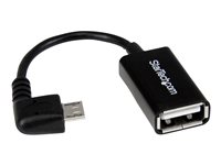 StarTech.com Câble adaptateur Micro USB à angle droit vers USB Host OTG de 12cm - Adaptateur USB On-The-Go coudé - Mâle / Femelle - Adaptateur USB - USB (F) pour Micro-USB de type B (M) - USB 2.0 OTG - 12.7 cm - connecteur à angle droit - noir UUSBOTGRA