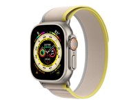 Apple Watch Ultra - 49 mm - titane - montre intelligente avec Boucle Trail - deux couches de matières textiles tissées - jaune/beige - taille du bracelet : M/L - 32 Go - Wi-Fi, LTE, UWB, Bluetooth - 4G - 61.3 g MQFU3NF/A