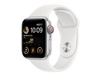 Apple Watch SE (GPS + Cellular) - 2e génération - 40 mm - aluminium argenté - montre intelligente avec bande sport - fluoroélastomère - blanc - taille du bracelet : Normal - 32 Go - Wi-Fi, LTE, Bluetooth - 4G - 27.8 g MNPP3NF/A