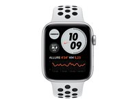 Apple Watch Nike SE (GPS) - 44 mm - aluminium argenté - montre intelligente avec bracelet sport Nike - fluoroélastomère - platine pure/noir - taille du bracelet : S/M/L - 32 Go - Wi-Fi, Bluetooth - 36.2 g MYYH2NF/A