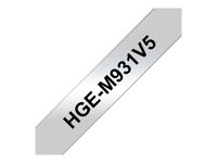 Brother HGE-M931V5 - Noir sur argent - Rouleau (1,2 cm x 8 m) 5 cassette(s) ruban laminé - pour P-Touch PT-9500pc, PT-9700PC, PT-9800PCN; P-Touch R RL-700S HGEM931V5