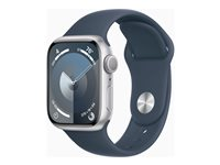 Apple Watch Series 9 (GPS) - 41 mm - aluminium argenté - montre intelligente avec bande sport - fluoroélastomère - bleu orage - taille du bracelet : M/L - 64 Go - Wi-Fi, UWB, Bluetooth - 31.9 g MR913QF/A