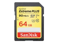 SanDisk Extreme PLUS - Carte mémoire flash - 64 Go - Video Class V30 / UHS Class 3 / Class10 - SDXC UHS-I SDSDXWF-064G-GNCIN