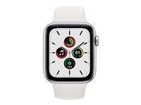 Apple Watch SE (GPS + Cellular) - 44 mm - aluminium argenté - montre intelligente avec bande sport - fluoroélastomère - blanc - taille du bracelet : S/M/L - 32 Go - Wi-Fi, Bluetooth - 4G - 36.36 g MYEV2NF/A