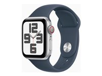 Apple Watch SE (GPS + Cellular) - 2e génération - 40 mm - aluminium argenté - montre intelligente avec bande sport - fluoroélastomère - bleu orage - taille du bracelet : M/L - 32 Go - Wi-Fi, LTE, Bluetooth - 4G - 27.8 g MRGM3QF/A