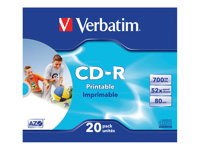 Verbatim DataLifePlus - 20 x CD-R - 700 Mo (80 min) 52x - surface imprimable par jet d'encre - boîtier CD étroit 43424