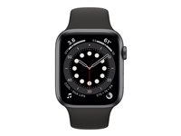 Apple Watch Series 6 (GPS + Cellular) - 44 mm - espace gris en aluminium - montre intelligente avec bande sport - fluoroélastomère - noir - taille du bracelet : S/M/L - 32 Go - Wi-Fi, Bluetooth - 4G - 36.5 g MG2E3NF/A