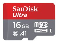 SanDisk Ultra - Carte mémoire flash (adaptateur microSDHC - SD inclus(e)) - 16 Go - A1 / UHS Class 1 / Class10 - microSDHC UHS-I SDSQUAR-016G-GN6MA