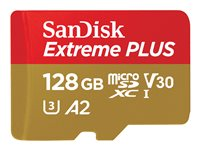 SanDisk Extreme PLUS - Carte mémoire flash (adaptateur microSDXC vers SD inclus(e)) - 128 Go - A2 / Video Class V30 / UHS-I U3 / Class10 - microSDXC UHS-I SDSQXBZ-128G-GN6MA