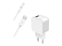 BIGBEN Connected - Adaptateur secteur - câble USB A/Lightning, 100 % plastique recyclé - 12 Watt - 2.4 A - Smart IC (USB) - sur le câble : Lightning - Certifié MFI - blanc CS24AACBLMFIRW