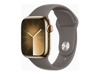 Apple Watch Series 9 (GPS + Cellular) - 41 mm - acier inoxydable doré - montre intelligente avec bande sport - fluoroélastomère - argile - taille du bracelet : S/M - 64 Go - Wi-Fi, LTE, UWB, Bluetooth - 4G - 42.3 g MRJ53QF/A