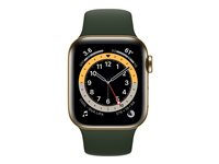 Apple Watch Series 6 (GPS + Cellular) - 40 mm - acier inoxydable doré - montre intelligente avec bande sport - fluoroélastomère - vert chypre - taille du bracelet : S/M/L - 32 Go - Wi-Fi, Bluetooth - 4G - 39.7 g M06V3NF/A