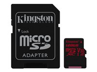 Kingston Canvas React - Carte mémoire flash (adaptateur microSDXC vers SD inclus(e)) - 128 Go - A1 / Video Class V30 / UHS-I U3 / Class10 - microSDXC UHS-I SDCR/128GB
