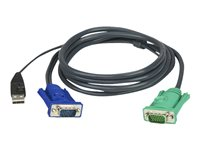 HPE ATEN 2L-5202U - Câble clavier / vidéo / souris (KVM) - USB, HD-15 (VGA) (M) pour SPHD 15 broches (M) - 1.8 m - vis moletées (pack de 4) - pour ATEN CS1304 G2 0x1x4, CS1308 G2 0x1x8, CS1316 G2 0x1x16 Q5T69A
