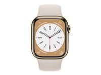 Apple Watch Series 8 (GPS + Cellular) - 41 mm - acier inoxydable doré - montre intelligente avec bande sport - fluoroélastomère - droit - taille du bracelet : Normal - 32 Go - Wi-Fi, LTE, Bluetooth, UWB - 4G - 42.3 g MNJC3NF/A