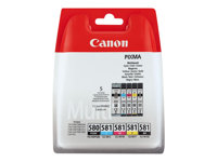 Canon PGI-580 PGBK/CLI-581 CMYBK Multipack - Pack de 5 - noir, jaune, cyan, magenta - original - coque avec sécurité - réservoir d'encre - pour PIXMA TS6251, TS6350, TS6351, TS705, TS8252, TS8350, TS8351, TS8352, TS9550, TS9551 2078C006