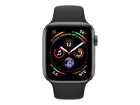 Apple Watch Series 4 (GPS) - 44 mm - espace gris en aluminium - montre intelligente avec bande sport - fluoroélastomère - noir - taille de bande 140-210 mm - 16 Go - Wi-Fi, Bluetooth - 36.7 g MU6D2NF/A