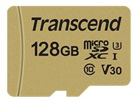 Transcend 500S - Carte mémoire flash (adaptateur microSDXC vers SD inclus(e)) - 128 Go - Video Class V30 / UHS-I U3 / Class10 - micro SDXC TS128GUSD500S