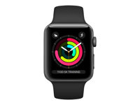 Apple Watch Series 3 (GPS) - 42 mm - espace gris en aluminium - montre intelligente avec bande sport - fluoroélastomère - noir - taille du poignet : 140-210 mm - 8 Go - Wi-Fi, Bluetooth - 32.3 g MTF32ZD/A