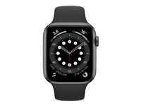 Apple Watch Series 6 (GPS) - 44 mm - espace gris en aluminium - montre intelligente avec bande sport - fluoroélastomère - noir - taille du bracelet : S/M/L - 32 Go - Wi-Fi, Bluetooth - 36.5 g M00H3NF/A