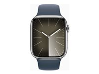 Apple Watch Series 9 (GPS + Cellular) - 45 mm - acier inoxydable argent - montre intelligente avec bande sport - fluoroélastomère - bleu orage - taille du bracelet : M/L - 64 Go - Wi-Fi, LTE, UWB, Bluetooth - 4G - 51.5 g MRMP3QF/A