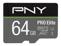 PNY PRO Elite - Carte mémoire flash (adaptateur microSDXC vers SD inclus(e)) - 64 Go - A1 / Video Class V30 / UHS-I U3 / Class10 - microSDXC UHS-I P-SDU64GV31100PRO-GE