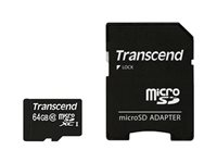 Transcend Premium - Carte mémoire flash (adaptateur microSDHC - SD inclus(e)) - 64 Go - UHS Class 1 / Class10 - 300x - microSDXC UHS-I TS64GUSDXC10