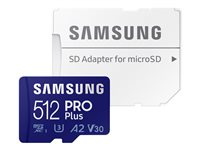 Samsung PRO Plus MB-MD512KA - Carte mémoire flash (adaptateur microSDXC vers SD inclus(e)) - 512 Go - A2 / Video Class V30 / UHS-I U3 / Class10 - microSDXC UHS-I - bleu MB-MD512KA/EU