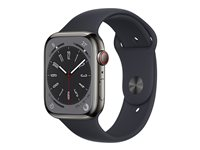 Apple Watch Series 8 (GPS + Cellular) - 45 mm - acier inoxydable graphite - montre intelligente avec bande sport - taille du bracelet : Normal - 32 Go - Wi-Fi, LTE, Bluetooth, UWB - 4G - 51.5 g MNKU3NF/A