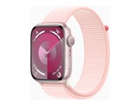 Apple Watch Series 9 (GPS) - 45 mm - aluminium rose - montre intelligente avec boucle sport - deux couches de matières textiles tissées - rose pâle - 64 Go - Wi-Fi, UWB, Bluetooth - 38.7 g MR9J3QF/A
