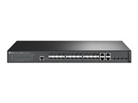 TP-Link JetStream T2600G-28SQ - Commutateur - C2+ - Géré - 24 x SFP + 4 x combo Gigabit Ethernet / SFP Gigabit + 4 x 10 Gigabit SFP+ - de bureau, Montable sur rack T2600G-28SQ