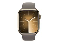 Apple Watch Series 9 (GPS + Cellular) - 45 mm - acier inoxydable doré - montre intelligente avec bande sport - fluoroélastomère - argile - taille du bracelet : M/L - 64 Go - Wi-Fi, LTE, UWB, Bluetooth - 4G - 51.5 g MRMT3QF/A