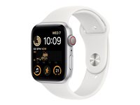 Apple Watch SE (GPS + Cellular) - 2e génération - 44 mm - aluminium argenté - montre intelligente avec bande sport - fluoroélastomère - blanc - taille du bracelet : Normal - 32 Go - Wi-Fi, LTE, Bluetooth - 4G - 32.9 g MNQ23NF/A