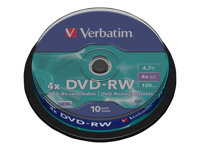 Verbatim DataLifePlus - 10 x DVD-RW - 4.7 Go 4x - argent mat - spindle 43552