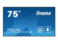iiyama ProLite LH7554UHS-B1AG - Classe de diagonale 75" (74.5" visualisable) écran LCD rétro-éclairé par LED - signalisation numérique - avec lecteur multimédia intégré, SDM Slot PC - 4K UHD (2160p) 3840 x 2160 - noir, finition matte LH7554UHS-B1AG