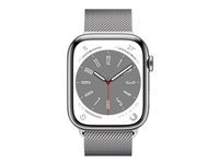 Apple Watch Series 8 (GPS + Cellular) - 45 mm - acier inoxydable argent - montre intelligente avec boucle milanaise - taille du poignet : 150-200 mm - 32 Go - Wi-Fi, LTE, Bluetooth, UWB - 4G - 51.5 g MNKJ3NF/A