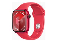 Apple Watch Series 9 (GPS + Cellular) - (PRODUCT) RED - 41 mm - aluminium rouge - montre intelligente avec bande sport - fluoroélastomère - rouge - taille du bracelet : M/L - 64 Go - Wi-Fi, LTE, UWB, Bluetooth - 4G - 32.1 g MRY83QF/A