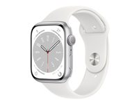 Apple Watch Series 8 (GPS) - 45 mm - aluminium argenté - montre intelligente avec bande sport - fluoroélastomère - blanc - taille du bracelet : Normal - 32 Go - Wi-Fi, Bluetooth - 38.8 g MP6N3NF/A