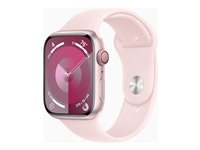 Apple Watch Series 9 (GPS + Cellular) - 45 mm - aluminium rose - montre intelligente avec bande sport - fluoroélastomère - rose pâle - taille du bracelet : S/M - 64 Go - Wi-Fi, LTE, UWB, Bluetooth - 4G - 39 g MRMK3QF/A