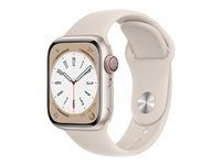 Apple Watch Series 8 (GPS + Cellular) - 41 mm - aluminium droit - montre intelligente avec bande sport - fluoroélastomère - droit - taille du bracelet : Normal - 32 Go - Wi-Fi, LTE, Bluetooth, UWB - 4G - 32 g MNHY3NF/A