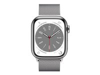 Apple Watch Series 8 (GPS + Cellular) - 41 mm - acier inoxydable argent - montre intelligente avec boucle milanaise - taille du poignet : 130-180 mm - 32 Go - Wi-Fi, LTE, Bluetooth, UWB - 4G - 42.3 g MNJ83NF/A