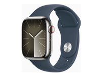Apple Watch Series 9 (GPS + Cellular) - 41 mm - acier inoxydable argent - montre intelligente avec bande sport - fluoroélastomère - bleu orage - taille du bracelet : S/M - 64 Go - Wi-Fi, LTE, UWB, Bluetooth - 4G - 42.3 g MRJ23QF/A