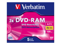 Verbatim - 5 x DVD-RAM - 4.7 Go 3x - boîtier CD 43450