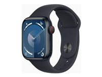 Apple Watch Series 9 (GPS + Cellular) - 41 mm - aluminium minuit - montre intelligente avec bande sport - fluoroélastomère - minuit - taille du bracelet : S/M - 64 Go - Wi-Fi, LTE, UWB, Bluetooth - 4G - 32.1 g MRHR3QF/A